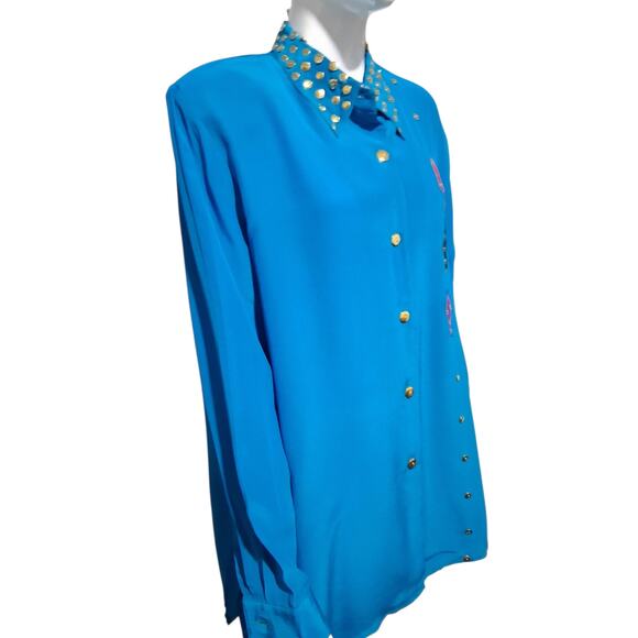 Vintage Diane Gilman 100% Silk Womens size 1X Diamond Patchwork Button Up Top - Picture 6 of 12